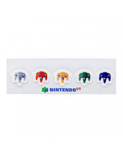 Nintendo 64 Paper Clips in Grey, Red, Yellow, Green and Purple clipped on paper