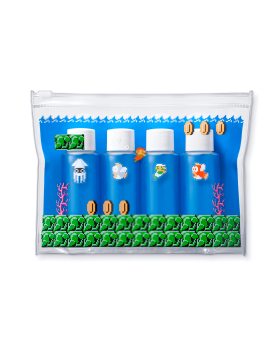 Super Mario Clear Pouch with Small Bottles Inside. 